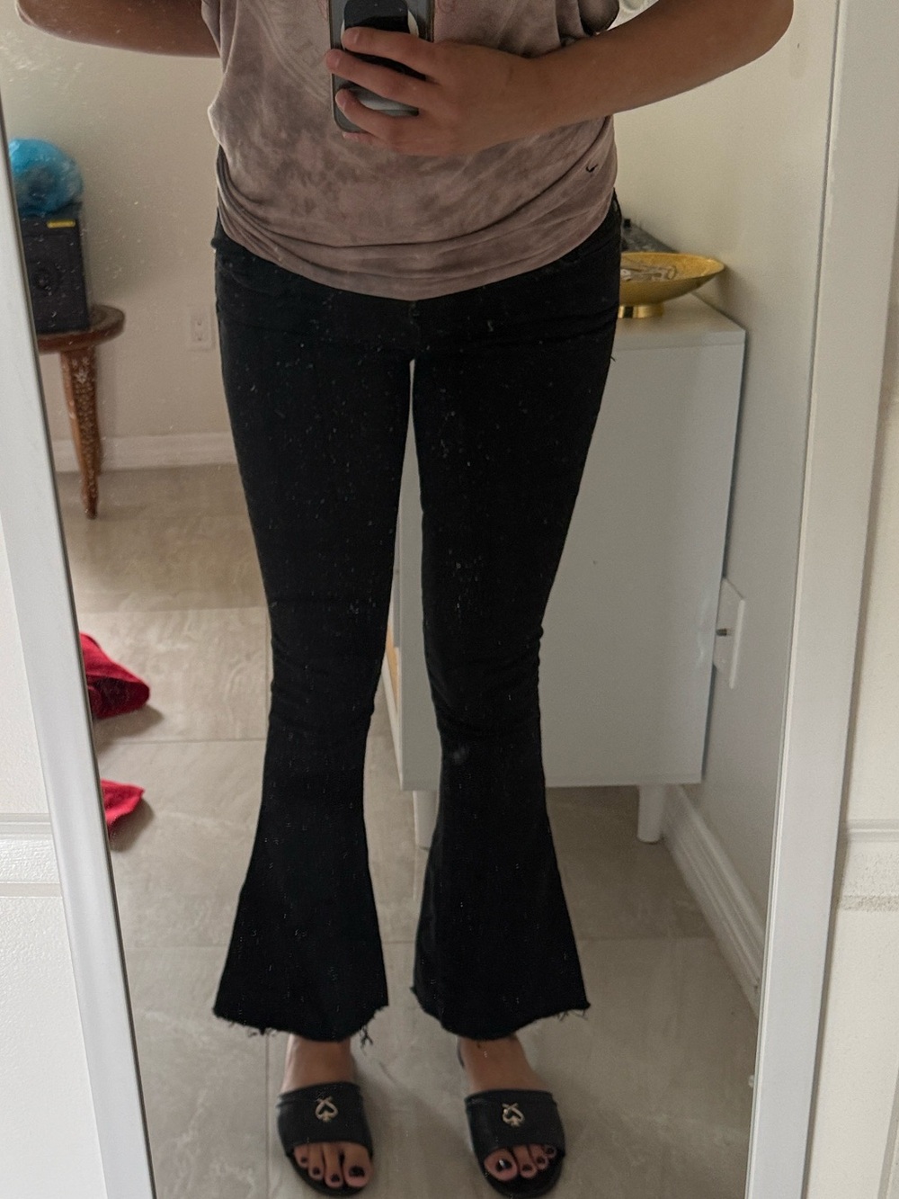 Black Flared Raw-Hem Jeans
